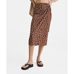 Mango Women’s Wrap Print Skirt Brown Polka Dot Midi Straight Size 3XL NWT Beach